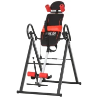 HOMCOM Bancă de Inversiune cu Unghi și Înălțime Reglabile și Tetieră, din Oțel și Plastic, 79x114x153 cm, Roșu și Negru(m-1)