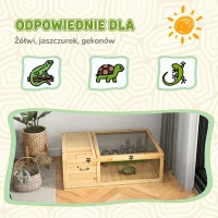 PawHut Terrarium dla żółwia drewniany domek żółwiarnia wybieg dla gadów dwustrefowy otwierany daszek 91x60,5x32 cm żółty(m-7)
