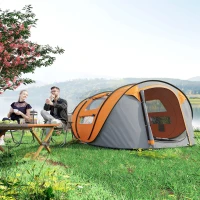 Outsunny Tenda da Campeggio Pop Up 3 Posti con 2 Porte, 4 Finestre e Telo, 263.5x220x123 cm, Arancione(m-10)