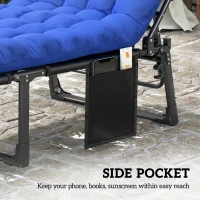 Outsunny Folding Sun Loungers for Garden Set of 2, 5-Position Oversized Camping Bed Recliner with Cushions, Blue(m-7)