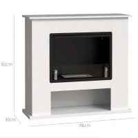 HOMCOM Camino a Bioetanolo da 0.9L con Ripiano Inferiore, in Acciaio Inox e Vetro Temperato, 86x30x82 cm, Bianco(m-3)