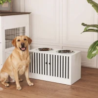 PawHut Estação de alimentação para cães com 2 tigelas de aço inoxidável, armário para utensílios, para cães grandes, acessórios, Branco(m-6)
