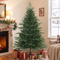 HOMCOM 150cm Artificial Christmas Tree Full Hinged Xmas Tree Solid Pine Wood Stand, Green(m-2)