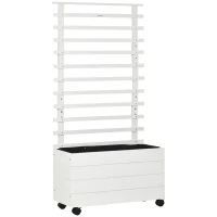 Outsunny Jardinera con Enrejado de Madera Maciza Soporte con 4 Ruedas Celosía y Malla Geotextil 76x30x155 cm Blanco(m-11)