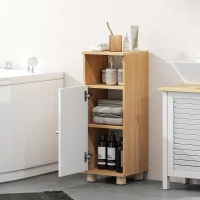 HOMCOM Mobiletto Bagno Salvaspazio con Armadietto a 2 Ripiani e Vano Aperto, 30x30x79.7 cm, Bianco e Legno(m-8)