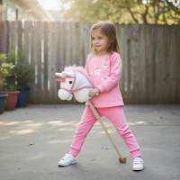 AIYAPLAY Cavallo con Bastone Unicorno per Bambini 24+ Mesi con Suoni Realistici e Ruote, 95x25x27 cm, Bianco(m-8)