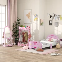 AIYAPLAY Kids Bed with Safety Rails, Kids Clothes Rail, Kids Full Length Mirror, 3 Piece Kids Furniture Set for Bedroom, Pink(m-10)