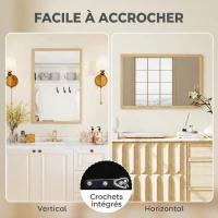 HOMCOM Miroir mural rectangulaire 60 x 40 cm, cadre en bois naturel, idéal pour la salle de bain, salon ou chambre(m-5)