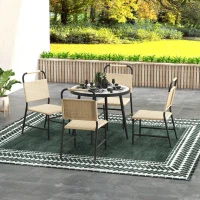 Outsunny Set de Grădină cu Masă din Sticlă cu Efect de Marmură și 4 Scaune din Ratan, Culoare Caqui(m-10)