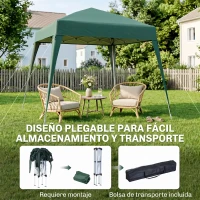 Outsunny Carpa Plegable 2,4x2,4 m, Pop-up, Cenador Pabellón de Jardín, Altura Ajustable con Bolsa de Transporte, Anti-UV, Impermeable, Gazebo para Camping, Fiestas, Exterior, Verde(m-5)