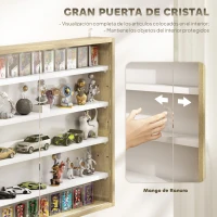 HOMCOM Vitrina de Pared de Madera con Estantes Ajustables y 2 Puertas Correderas de Cristal 80x9,5x60 cm Blanco y Natural(m-5)