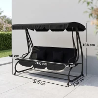 Outsunny Three-Person garden Swing Chair, with Adjustable Canopy - Black(m-3)