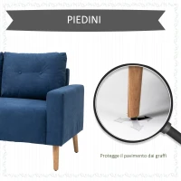 HOMCOM Divano 2 Posti Moderno e Trapuntato in Stile Nordico, in Poliestere e Legno, 145x76x88 cm, Blu(m-7)