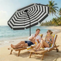 Outsunny 1.8 m Beach Umbrella Parasol with Sand Anchor, Portable 30° Tilting Patio Sun Shade with Adjustable Height, Grey/White(m-10)