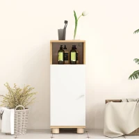 HOMCOM Mobiletto Bagno Salvaspazio con Armadietto a 2 Ripiani e Vano Aperto, 30x30x79.7 cm, Bianco e Legno(m-7)