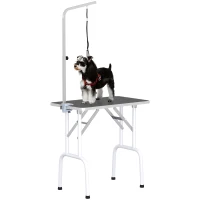 PawHut 32" Foldable Dog Grooming Table Pet Drying Beauty Table Adjustable Fixed Arm Rubber Top, Black(m-1)