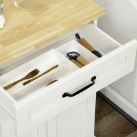 HOMCOM Desserte de cuisine à roulettes multi-rangements 1 tiroir 1 placard 1 portes-torchons blanc et plateau en bois(m-8)