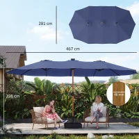 Outsunny Sombrilla Doble de Jardín 4,7x2,8 m con Base Incluida Manivela Sacos de Arena Protección UV Impermeable Azul Oscuro(m-12)