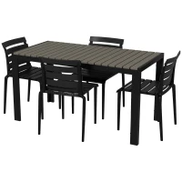 Outsunny Set da Giardino con Tavolo e 4 Sedie Impilabili in Acciaio e Doghe in Plastica, Nero(m-1)
