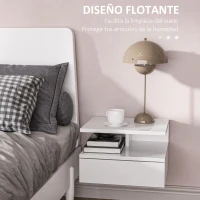HOMCOM Juego de 2 Mesitas de Noche Colgantes con 1 Cajón y Estante Abierto para Dormitorio 35x32x22,5 cm Blanco(m-4)