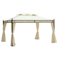 Outsunny Gazebo da Giardino 3x4m in Acciaio con Doppio Tetto e 4 Tende Laterali, Crema(m-1)