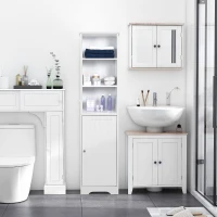 kleankin Armario Alto de Baño de 5 Niveles Columna Auxiliar de Baño con 3 Estantes 1 Puerta y Balda Ajustable 40x38x160 cm Blanco(m-10)