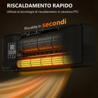 HOMCOM Stufa Ceramica 2000W a Parete con 3 Modalità, Temperatura Regolabile, Timer, Telecomando, Blocco Bambini, Nero(m-4)