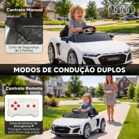 AIYAPLAY Carro Elétrico Infantil Audi R8 Spyder 12V com Comando 2,4 GHz, 2 Motores e Suspensão Traseira, Branco(m-5)