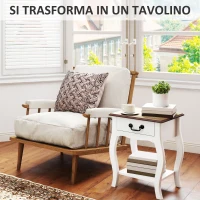 HOMCOM Comodino con Cassetto e Ripiano Aperto in Stile Francese in Legno, 45x35x55 cm, Bianco e Rovere(m-4)