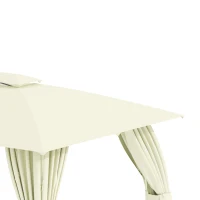 Outsunny Gazebo da Giardino 4x3m con Doppio Tettuccio, Pareti in Poliestere e Struttura in Acciaio, Beige(m-7)