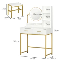 HOMCOM Toeletta Tavolo Trucco con Specchio Illuminato a LED e Sgabello, Cassetti e Ripiani, Bianco(m-3)
