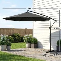 Outsunny Ombrellone a Sbalzo 3x3 m con Tettuccio Regolabile, Base a Croce e Prese d'Aria, in Metallo e Poliestere, Nero(m-3)