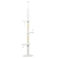 PawHut Deckenhoher Kratzbaum, variable Höhe 2,25-2,55 m, Sitzplattformen, Kippschutz, Spielbälle, weiß(m-1)
