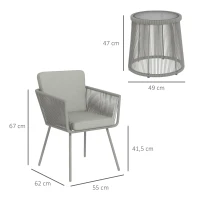 Outsunny Ensemble salon de jardin 3 pièces style colonial 2 fauteuils avec coussins gris table basse résine filaire acier époxy(m-3)