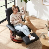 HOMCOM Poltrona Relax Reclinabile Manualmente fino 145° con Poggiapiedi e Rivestimento in Finta Pelle, Nero(m-8)