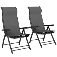 Outsunny Pack de 2 Sillas Plegables Reclinables de Jardín Exterior con Respaldo Alto Ajustable en 5 Posiciones Reposapiés Gris