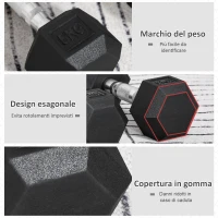 HOMCOM Set di 2 Manubri da Palestra Esagonali da 5kg in Gomma con Impugnatura Antiscivolo, Nero(m-4)