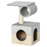 PawHut Rascador Árbol para Gatos 31x31x58 cm con Poste Central Casa Cama de Felpa Suave para Arañar Dormir y Jugar Gris y Beige(m-10)