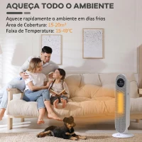 HOMCOM Aquecedor Elétrico Cerâmico PTC 1300/2000 W com Controlo Remoto, Oscilação 45°, Temporizador 12 h, Branco(m-4)