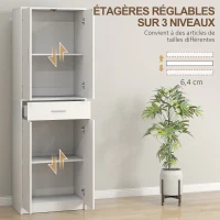 HOMCOM Armoire de cuisine moderne avec placards à portes, étagères réglables et tiroir, 60 x 35 x 180 cm, blanc(m-5)