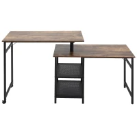 HOMCOM Bureau Informatique Design Industriel modulable Bureau d'angle 2 étagères Aspect Vieux Bois métal Noir(m-10)
