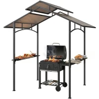 Outsunny Gazebo da Giardino per Barbecue, Doppio Tetto Anti-UV e Struttura in Acciaio con Mensole, 240x150x250cm, Nero(m-10)