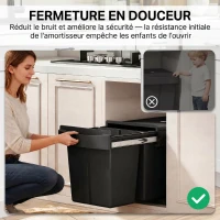 HOMCOM Poubelle sous évier coulissante, poubelle de tri sélectif, 2 x 20L, seaux intérieurs amovibles, 52 x 33,5 x 41 cm, noir(m-7)