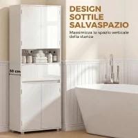 HOMCOM Mobile Bagno Alto Slim con Cassetti e Ripiani, 60x30x170 cm, Bianco Lucido(m-7)