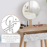 HOMCOM Coiffeuse Table de Maquillage Design scandinave tiroir et Grand Miroir dim. 70 x 39 x 119-128 cm(m-4)