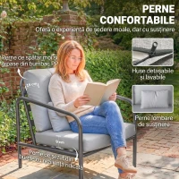 Outsunny Set de mobilier de grădină 4 piese, set de mobilier exterior din oțel, canapea 2 locuri, 2 fotolii, masă cu blat din sticlă, perne confortabile, gri deschis(m-5)