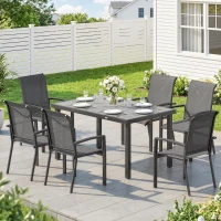 Outsunny Set da Esterno 7pz con Tavolo da Giardino a 2 Sezioni e 6 Sedie Impilabili in Texteline, Grigio(m-2)