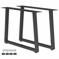HOMCOM Pieds de table en acier, 60 x 43 cm, lot de 2 pieds de bureau trapezoïdes avec patins réglables et vis, noir(m-13)