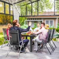 Outsunny Garden Dining Table for 6 with Parasol Hole, Rectangle Outdoor Garden Table with Slatted Metal Top, Steel Frame, Black(m-9)