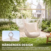 Outsunny Fauteuil suspendu extérieur et intérieur chaise hamac balançoire avec coussins, tissage en coton, charge 120 Kg, blanc(m-5)